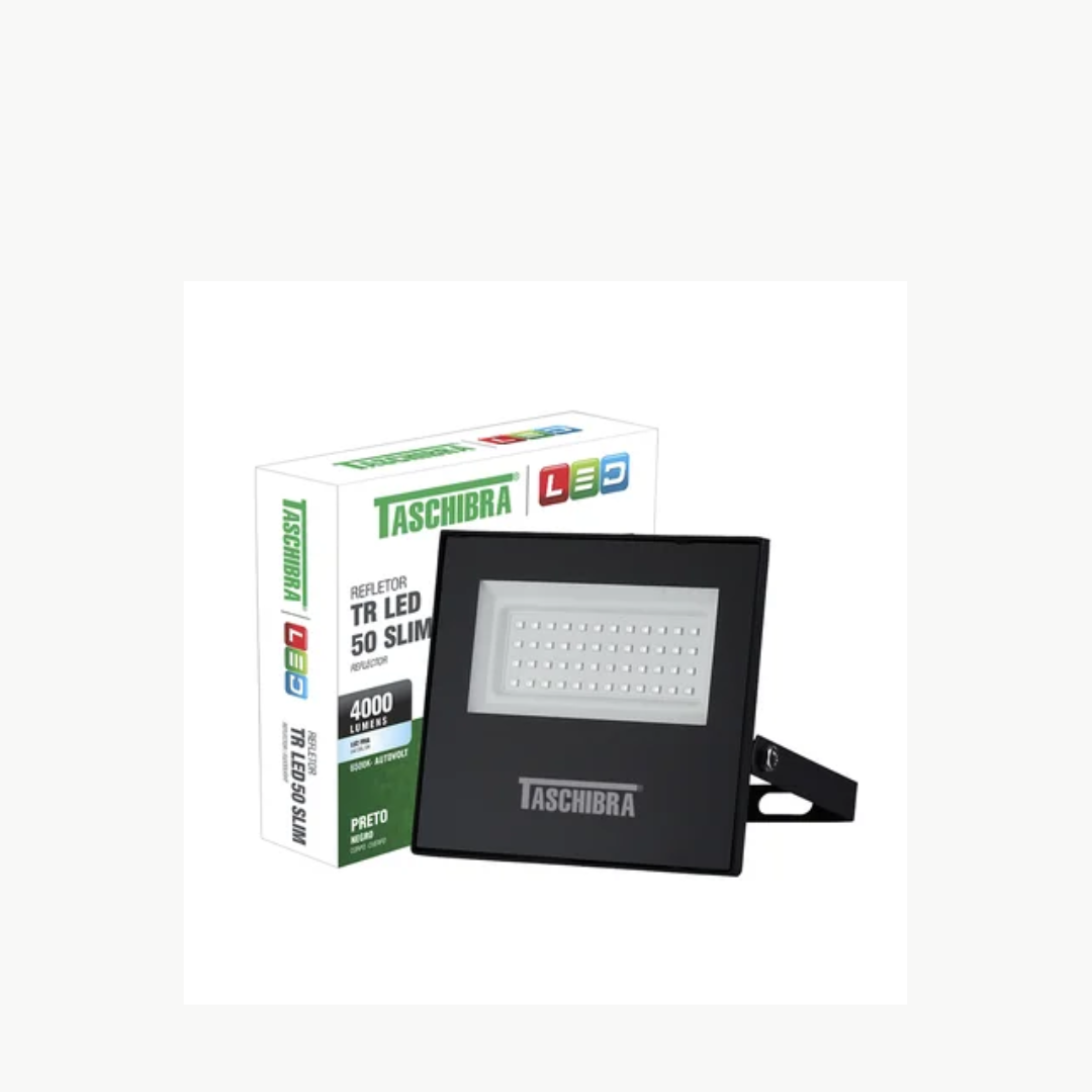 REFLETOR LED 50W SLIM 6500K PTO TASCHIBRA