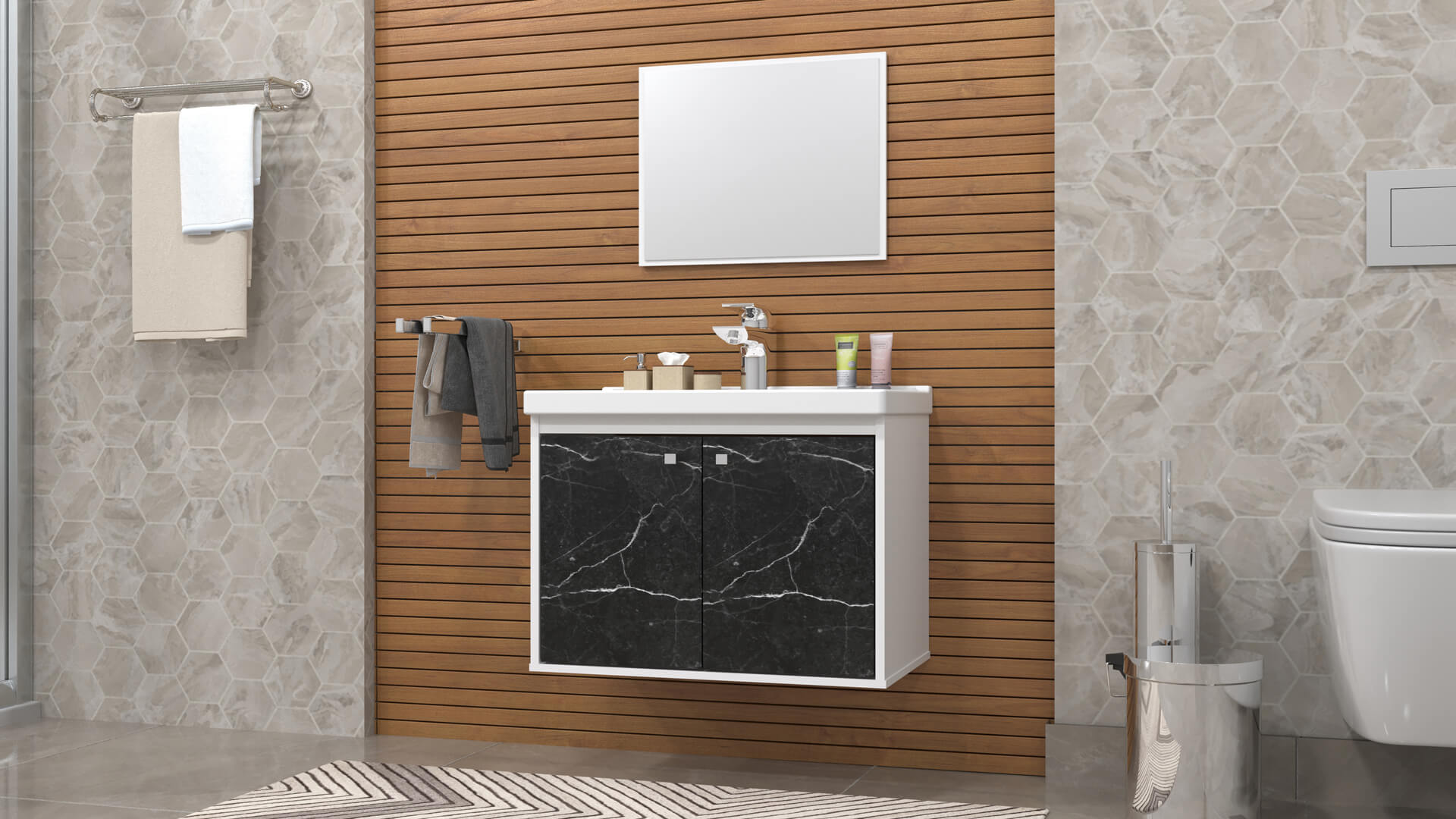CONJUNTO ASTER BRANCO/MARMORIZADO PRETO CEROCHA