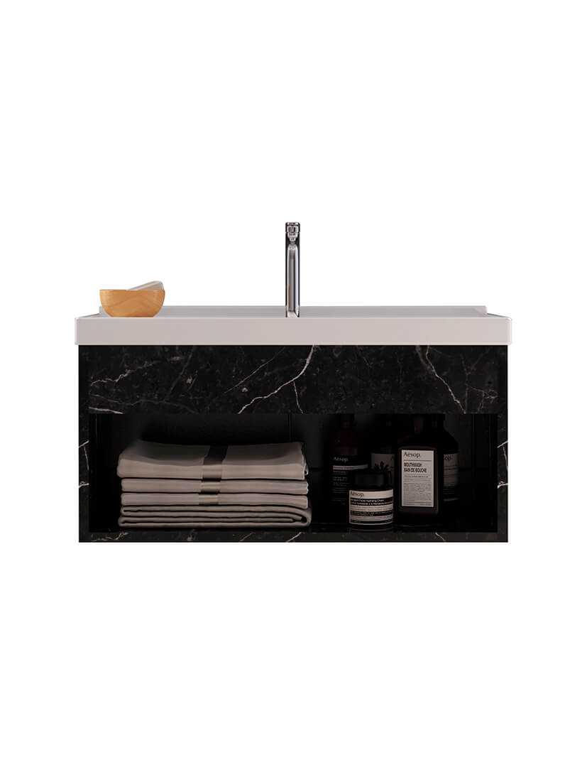 GABINETE BETA MARMORIZADO PTO 63CM S/ESPELHO CEROCHA